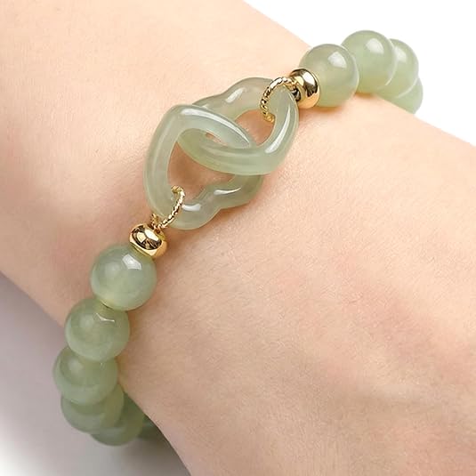 Círculos entrelazados · Pulsera de piedra de jade esmeralda