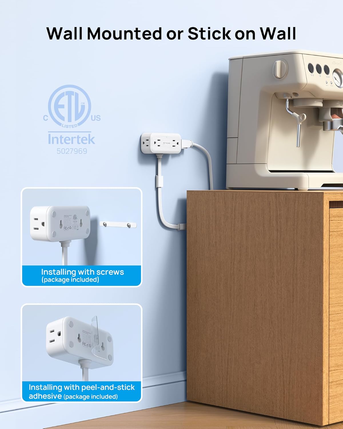 360° Rotating Plug Outlet Extender, 4 Outlets + 4 USB (2 USB-C)