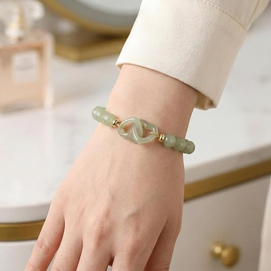 Círculos entrelazados · Pulsera de piedra de jade esmeralda