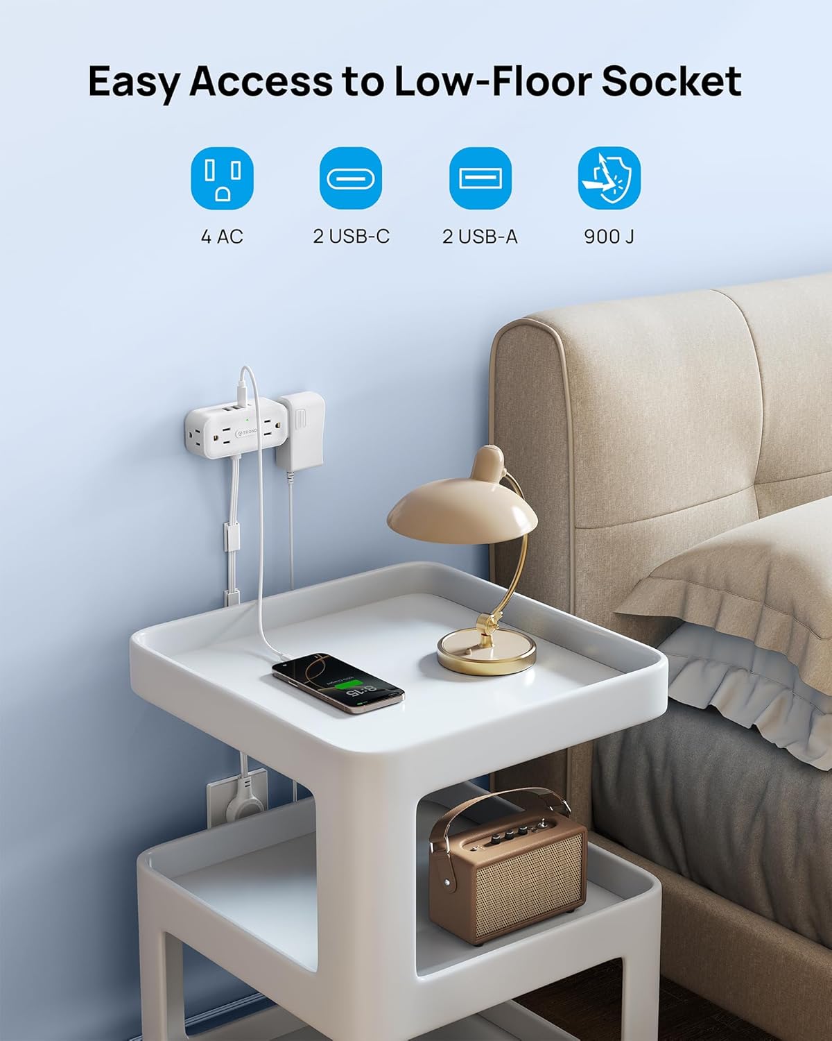 360° Rotating Plug Outlet Extender, 4 Outlets + 4 USB (2 USB-C)
