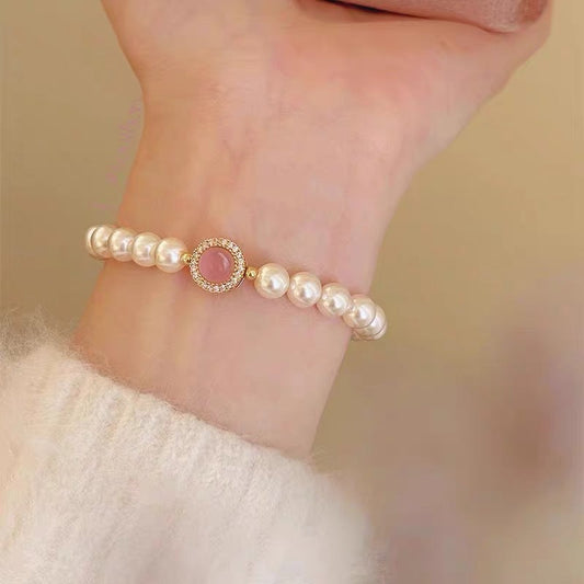 Round Bead Crystal Natural Freshwater Pearl Bracelet