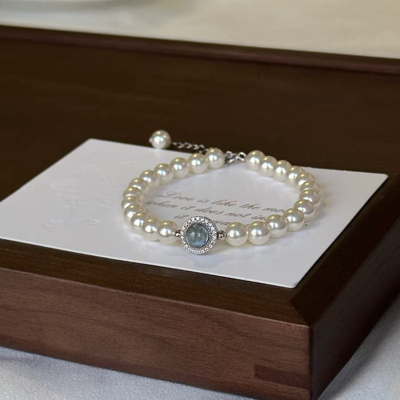 Round Bead Crystal Natural Freshwater Pearl Bracelet