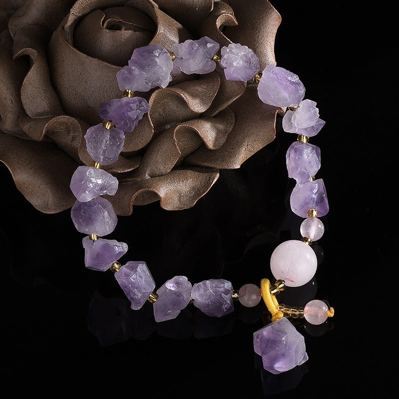 Pulsera de piedra en bruto de amatista natural