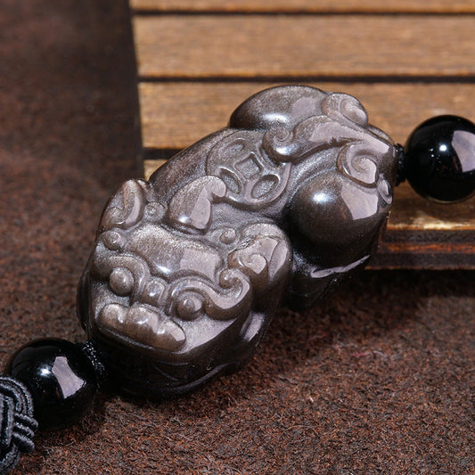Brave Troops Natural Silver Obsidian Bracelet