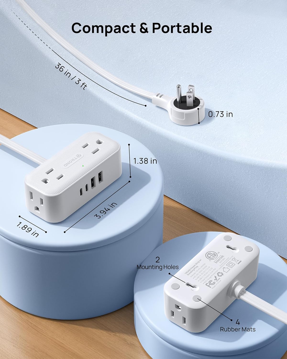 360° Rotating Plug Outlet Extender, 4 Outlets + 4 USB (2 USB-C)