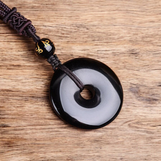 Black Obsidian Peace Buckle Necklace