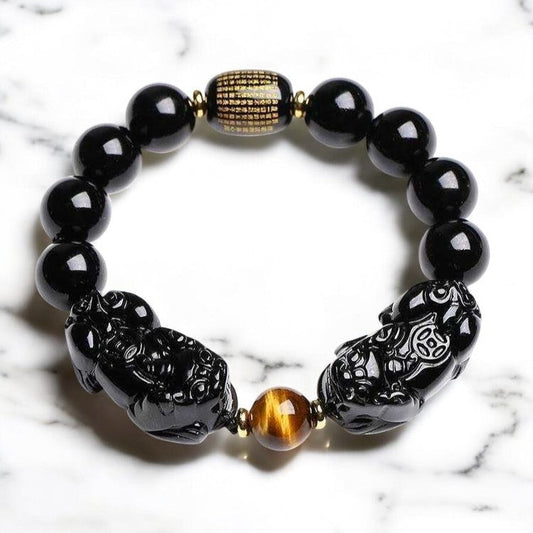Double Pixiu Obsidian Tiger Eye Beads Bracelet