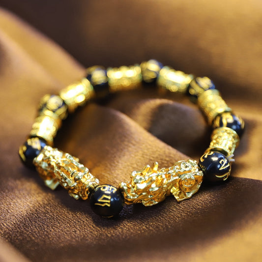 Double Pixiu Black Obsidian Bracelet