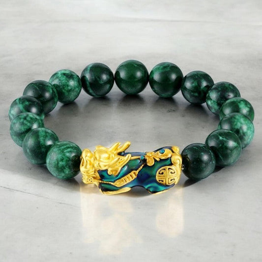 Green Jade Gold Pixiu Bracelet