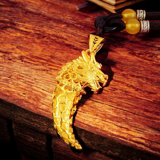 Lucky Dragon Wolf Tooth Pendant Necklace
