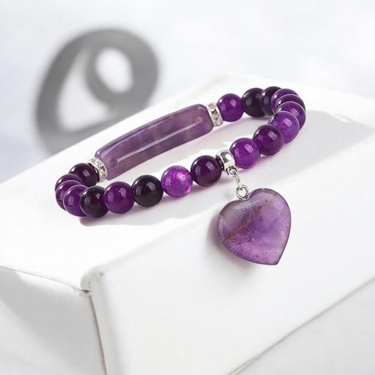 Natural Crystal Heart Pendant Healing Bracelet