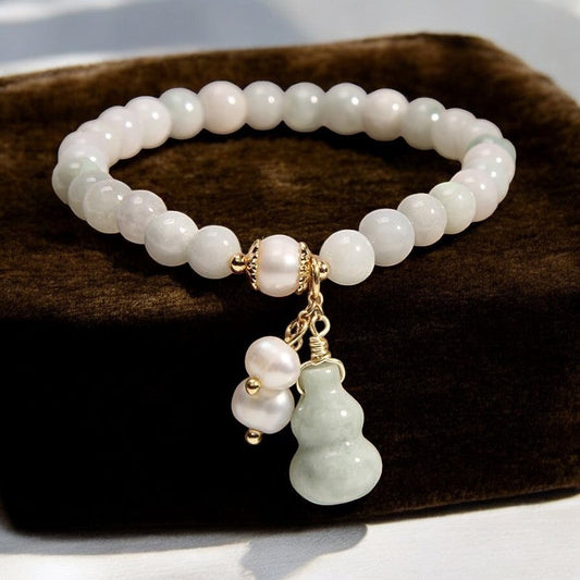 Natural Light Green Jade Pearl Gourd Bracelet