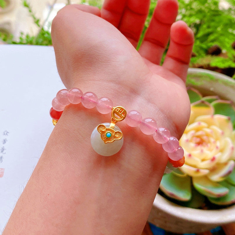 Corchete de la suerte · Pulsera de jade de cristal rosa