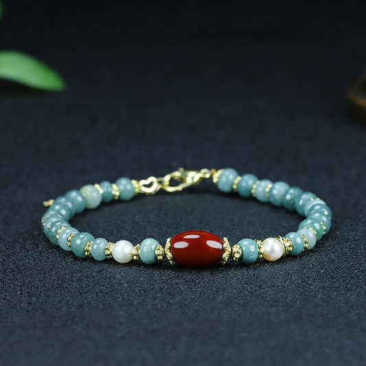 Red Agate & Emerald Jade stone Bracelet