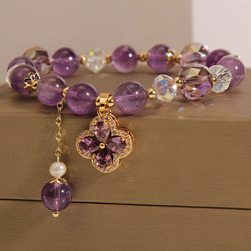 Trébol de cuatro hojas · Pulsera de amatista