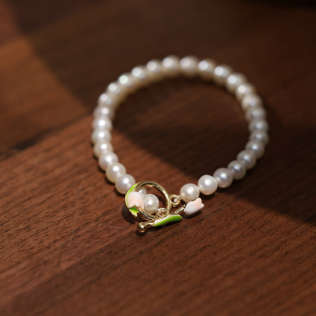 Natural Freshwater Pearl Rose Bracelet