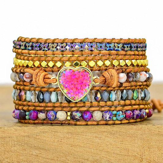 Intense Pink Opal Wrap Bracelet