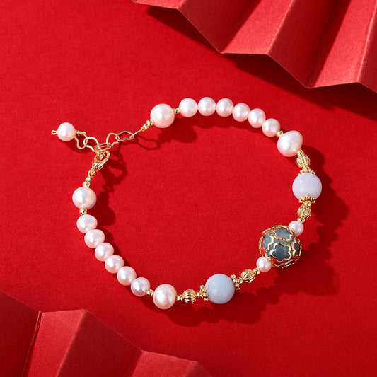 Aquamarine crystal pearl bracelet