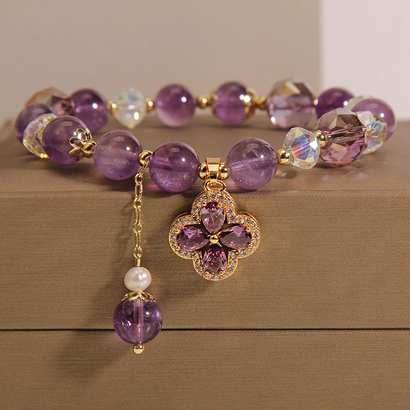 Trébol de cuatro hojas · Pulsera de amatista