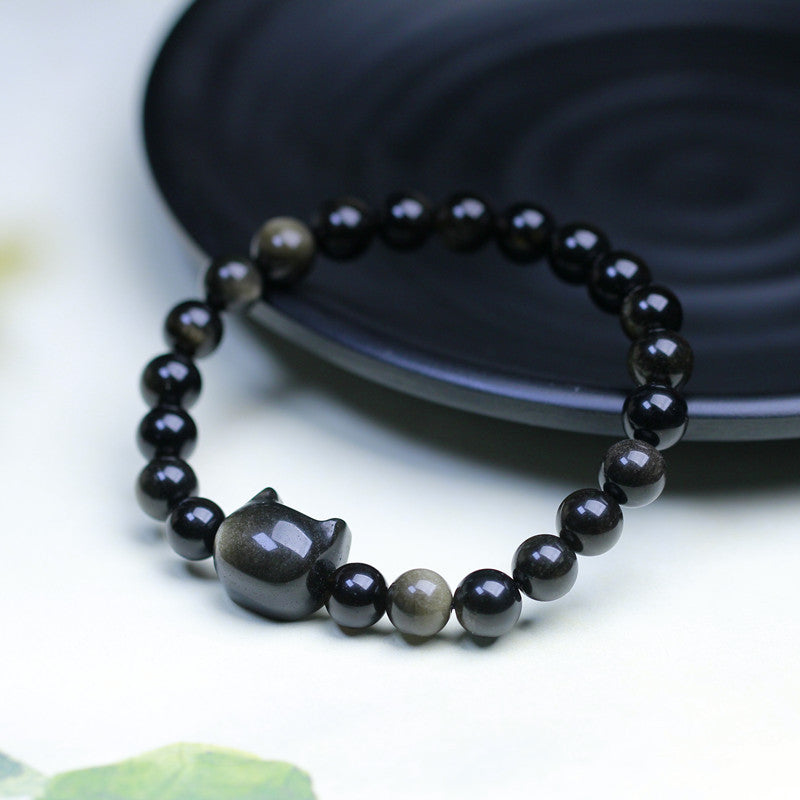 Gatito • Pulsera de Obsidiana Natural