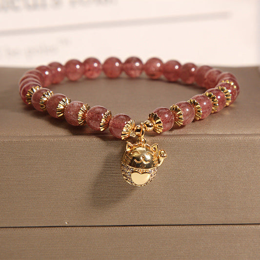 Lucky Cat • Strawberry Crystal Bracelet