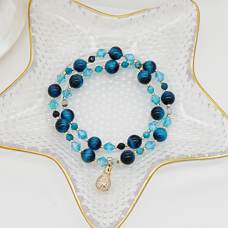 Pulsera Ojo de Tigre Cristal Azul Fortuna