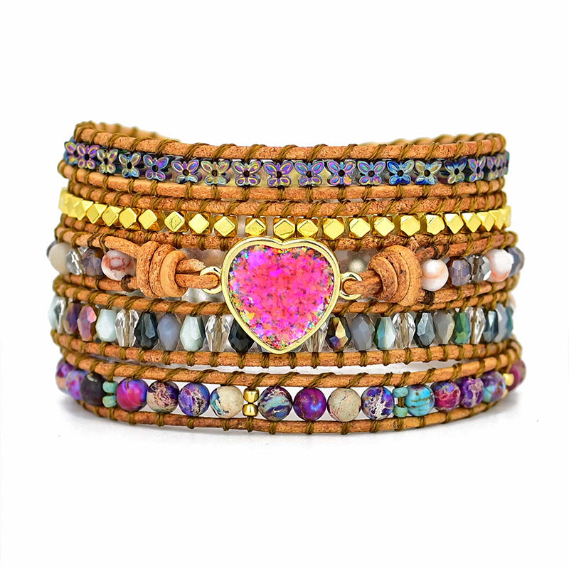 Intense Pink Opal Wrap Bracelet