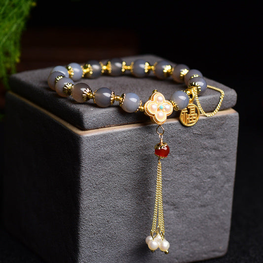 Natural Grey Agate Tassel Bracelet