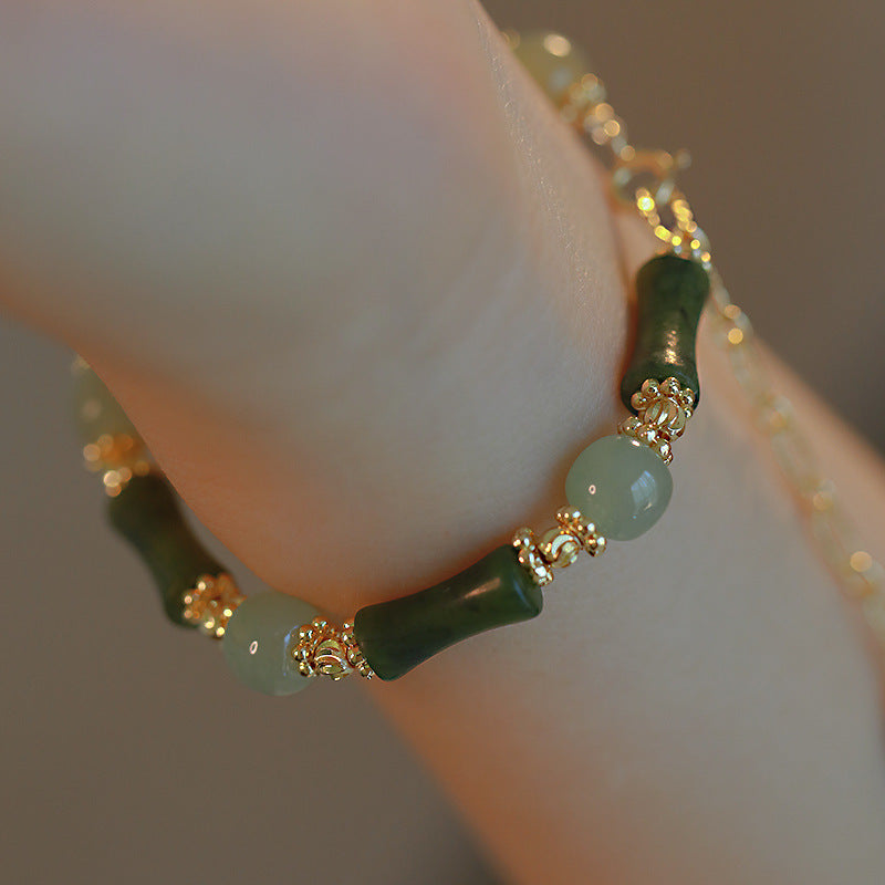 Natural Emerald Jade stone Bamboo Bracelet