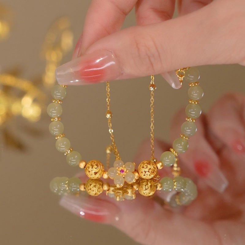Sun flowers • Emerald Jade stone double bracelet