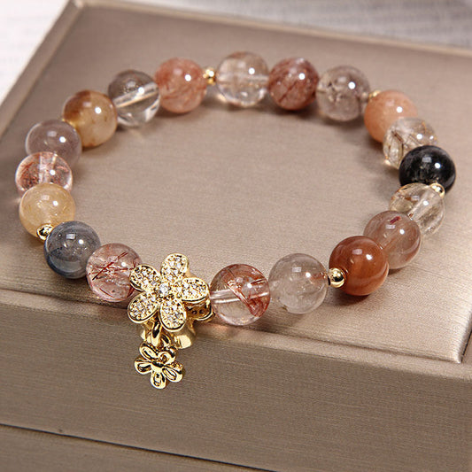 Natural Titanium Crystal Five Petal Flower Bracelet