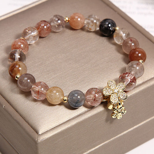 Natural Titanium Crystal Five Petal Flower Bracelet