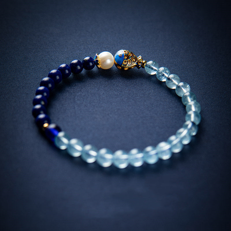 Brazilian Aquamarine  & Lapis Bracelet