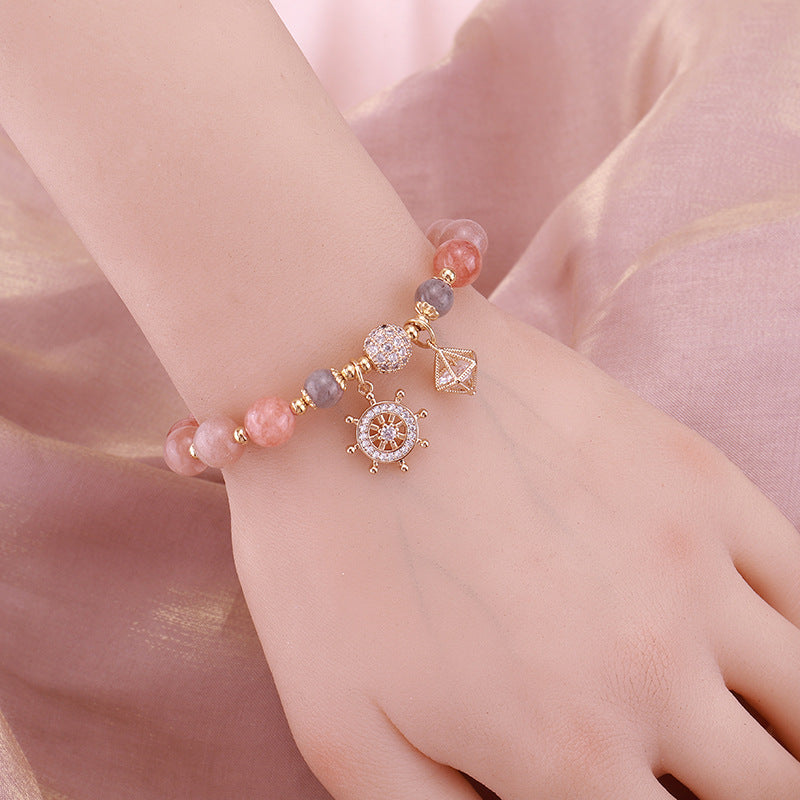 Pulsera de Piedra Lunar de Cristal de Fresa Barco Pirata