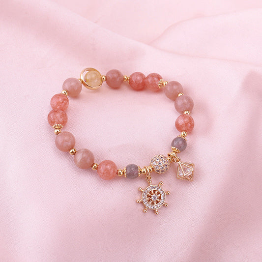 Pirate Ship Strawberry Crystal Moonstone Bracelet