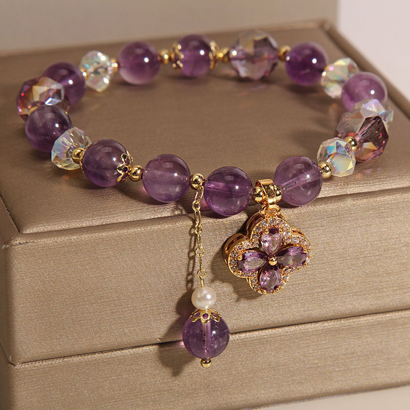 Trébol de cuatro hojas · Pulsera de amatista