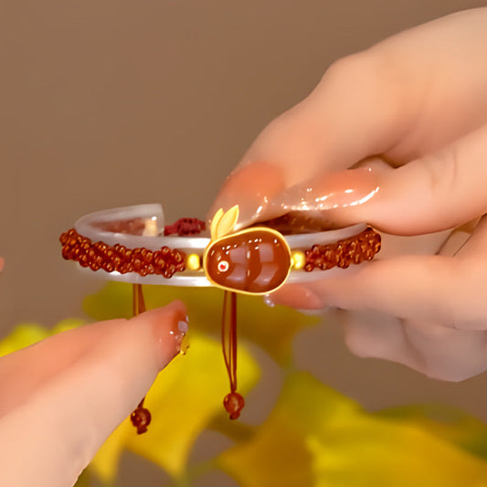 Running Bunny • Red agate braided bracelet