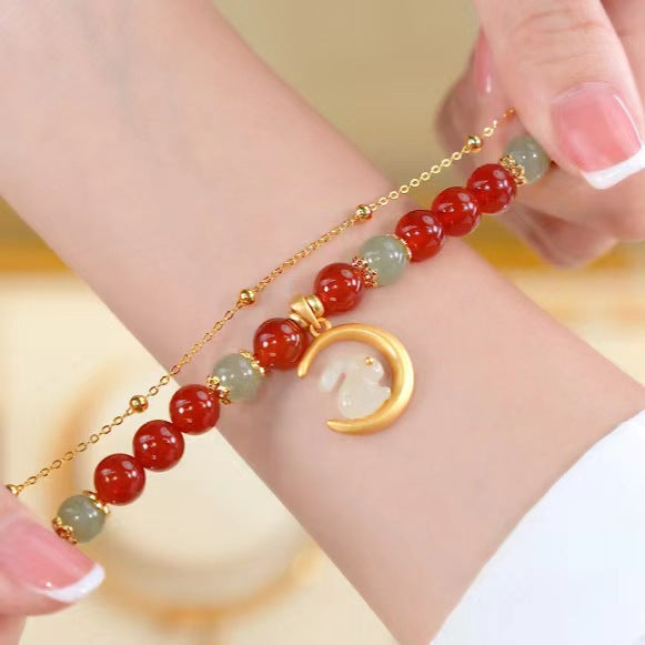 Natural Red Agate · Moon Rabbit Bracelet