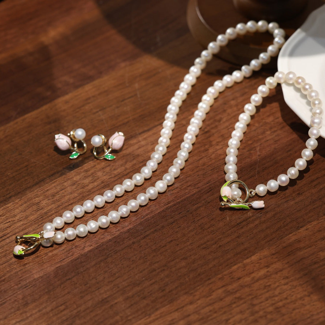 Natural Freshwater Pearl Rose Bracelet