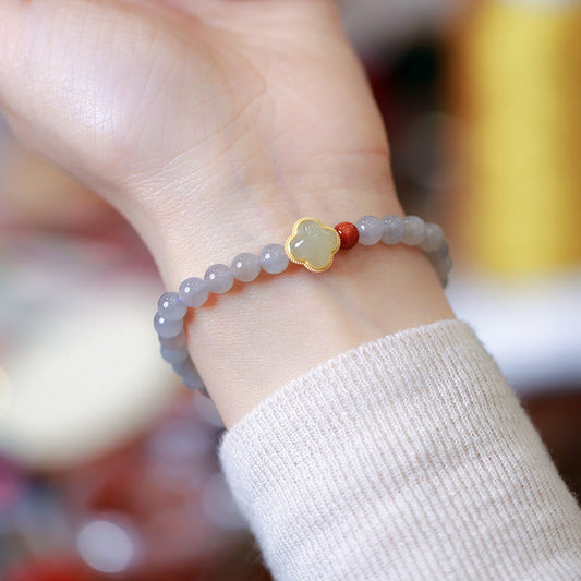 Four Leaf Clover • Smoked Purple Jade Blacelet