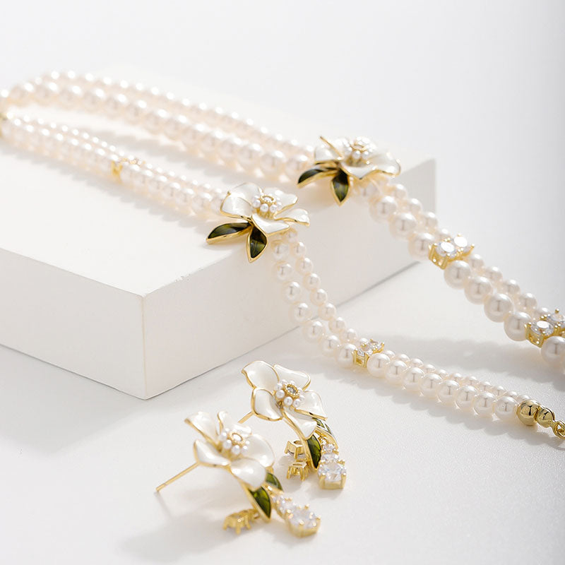 Camellia Pearl Necklace Bracelet or Earrings