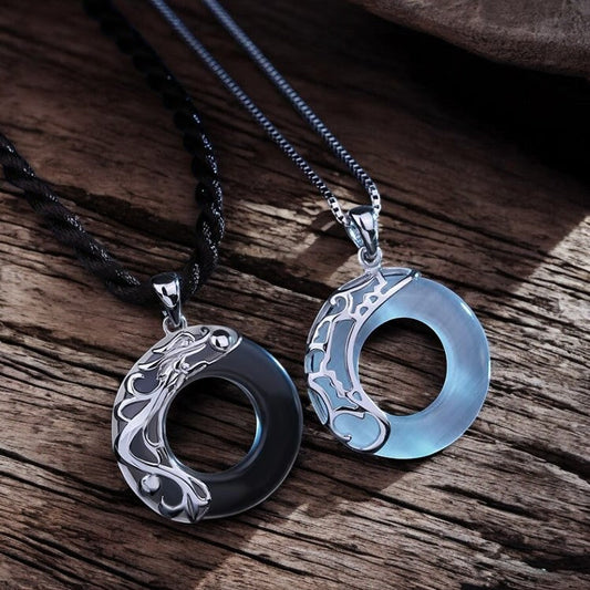 Obsidian Dragon Opal Phoenix Couple Necklace