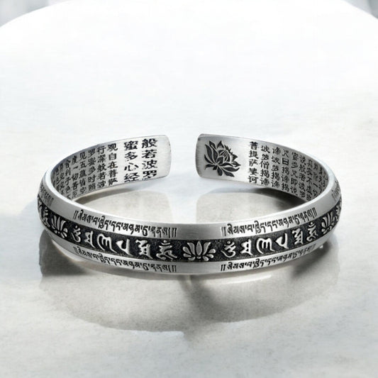 Om Mani Padme Hum Mantra Lotus Open Bracelet Bangle