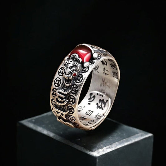 Pixiu Red Garnet Ring