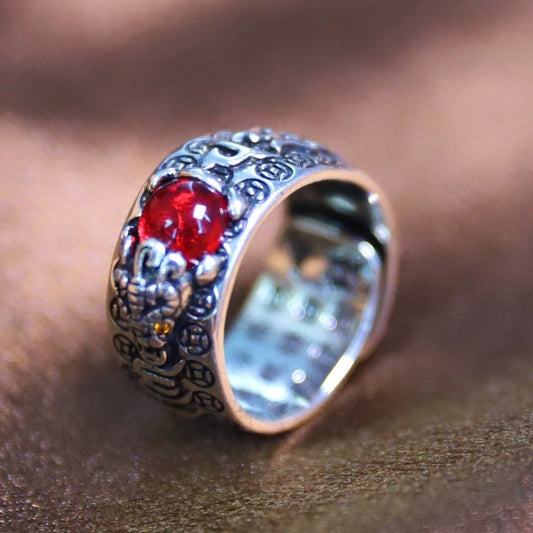 Pixiu Red Garnet Ring