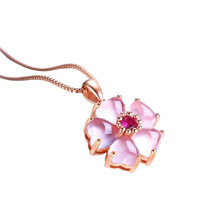 Rose Quartz Hibiscus Flower Pendant