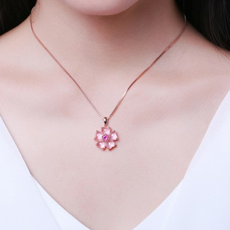 Rose Quartz Hibiscus Flower Pendant