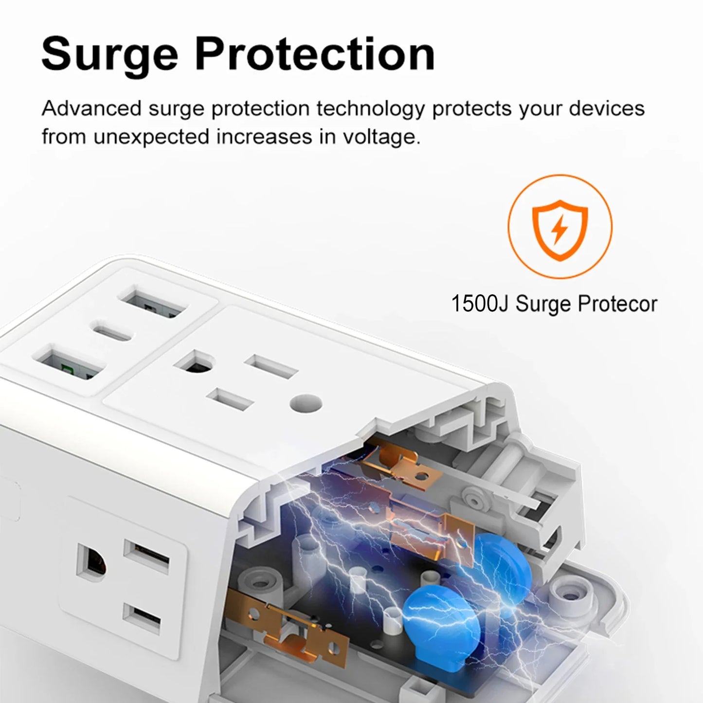 BreezeVell Multi-Outlet Power Strip with Light-Sensitive Night Light