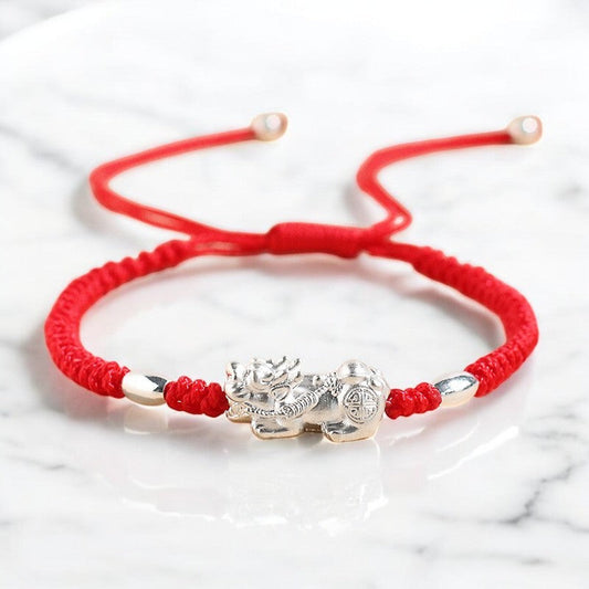 Silver Pixiu Red String Bracelet