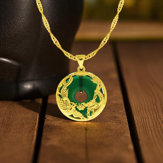 Natural Jade Dragon and Phoenix Necklace